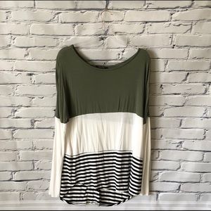 Army Green Ivory Black Long Sleeve Top